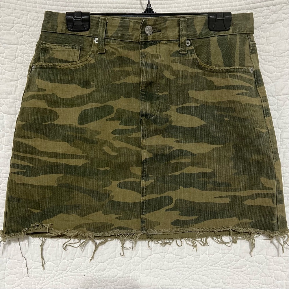 LUCKY BRAND Womens Denim Camo Print Mini Skirt, Old Favourite Mini, Size 8/29